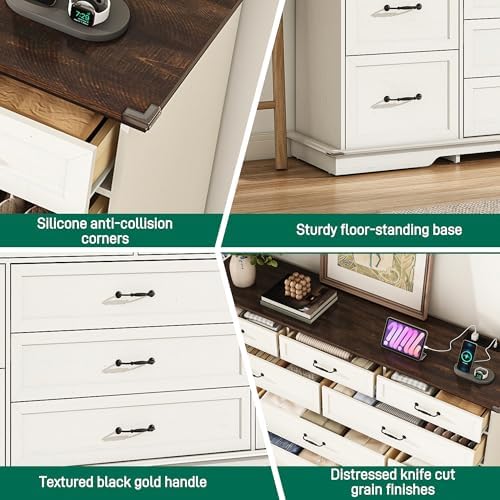 jiteentarou Tall Farmhouse 12 Drawer Dresser for Bedroom,63” Wood Dresser &am...