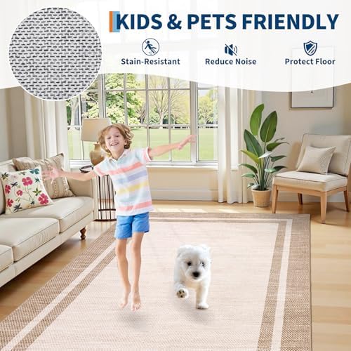 COZYLOOM Area Rugs 10x13 Large Living Room Rug with Rubber Backing, Beige