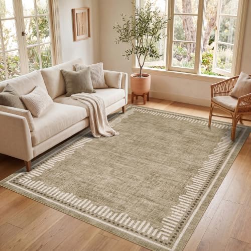 Garvee 8x10 Washable Living Room Area Rug Scalloped Neutral Non Slip Rugs