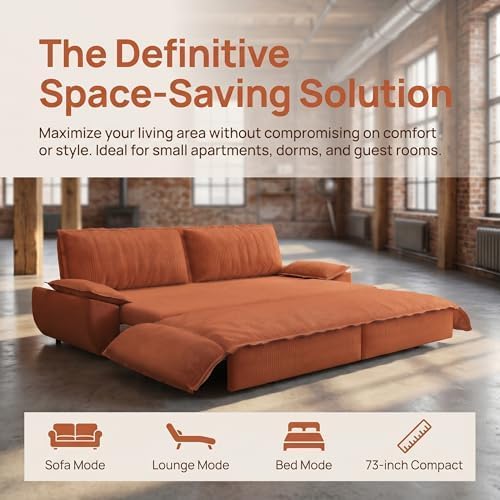 73.2" Sofa Bed Queen, 3-in-1 Pull Out Sofa Bed with Pillow Armrest, Mode...