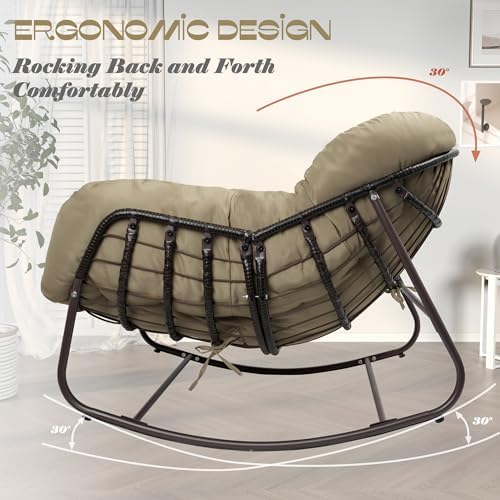 Outdoor Papasan Rocking Chair, Oversized Patio Rocking Chairs with Padded Cus...