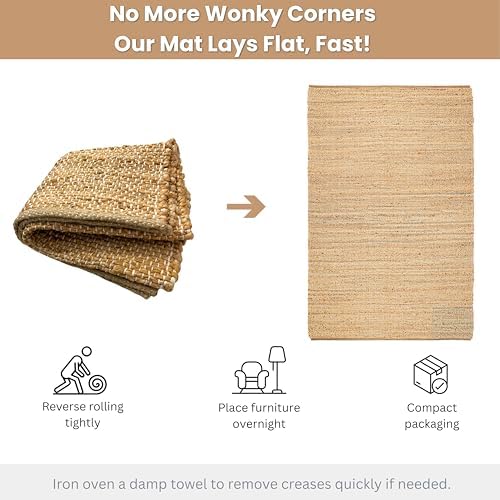 Hausattire Jute Braided Area Rug, 5x8 ft, Natural, Handwoven, Reversible