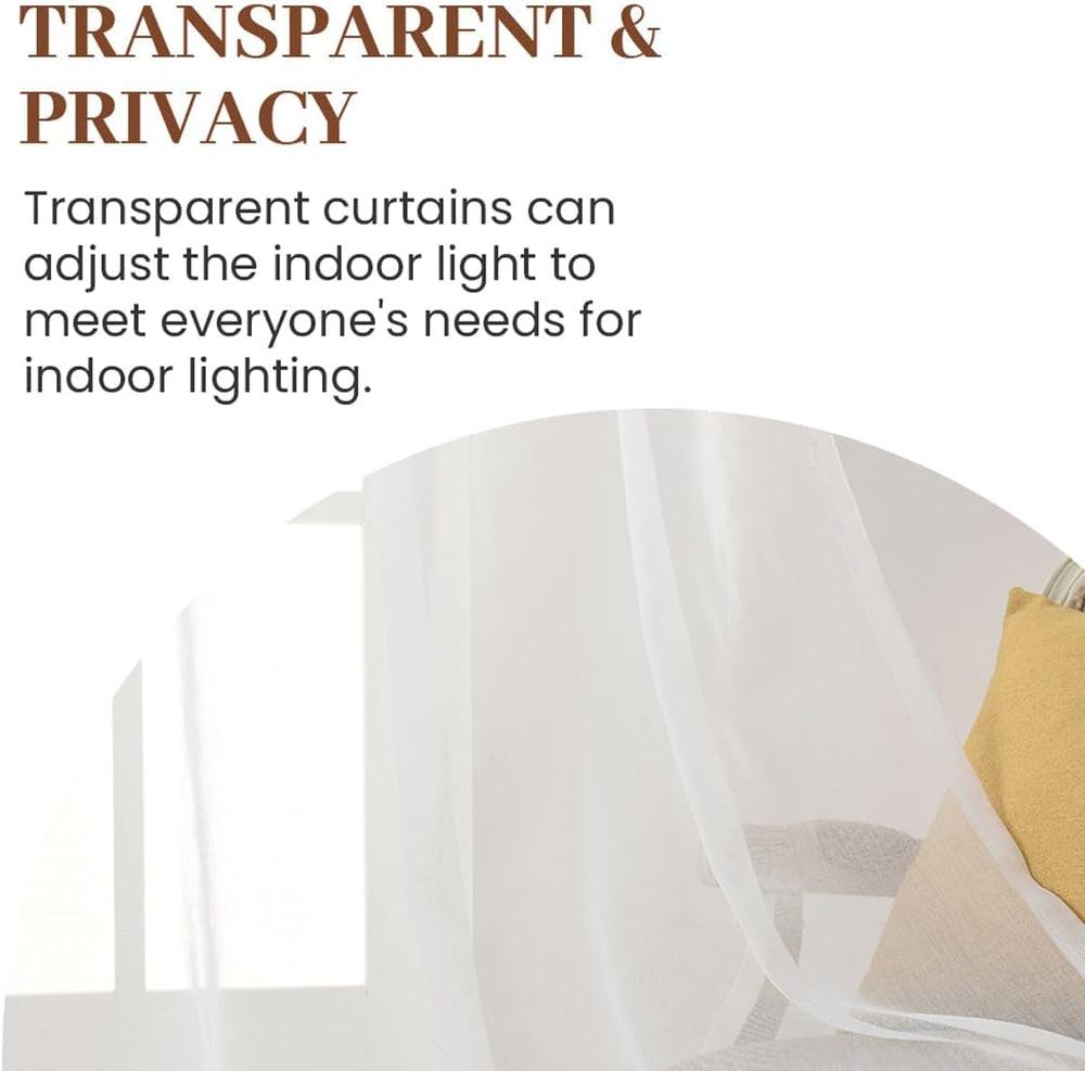Rod Pocket Solid Sheer Curtains, White, 100" W x 84" L