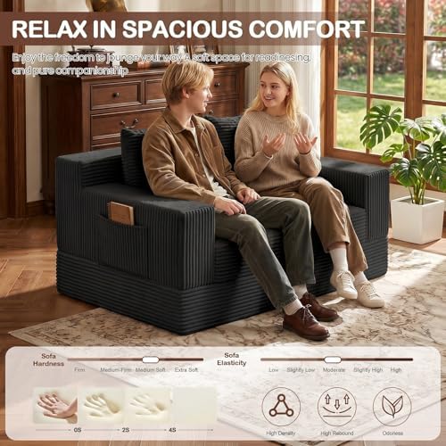 Boneless Loveseat Couch Folding Sofa Bed, Foldable Floor Futon Sleeper Couch ...