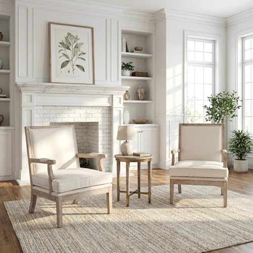 Modern Farmhouse Accent Chairs Set of 2, Wide Upholstered Living Room Chairs ...