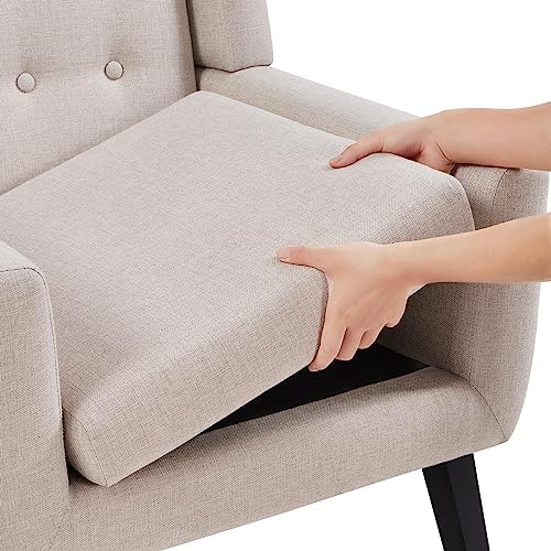 Yaheetech Accent Chair, Living Room Chair, Mid-Century Modern Vibe, Beige