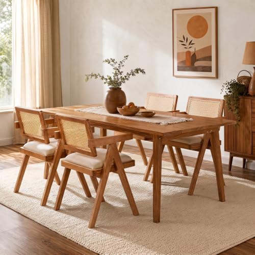 Giantex Rattan Dining Chairs Set of 2, Fabric Kitchen Chairs w/Armrests &...