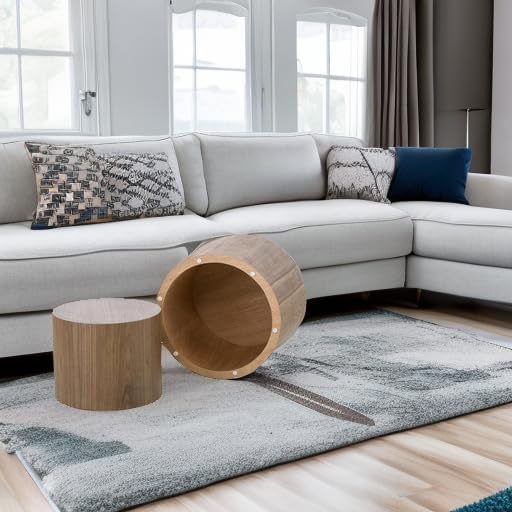 Round Coffee Table Set of 2, Nesting Coffee Table and End Table Set Wood Smal...