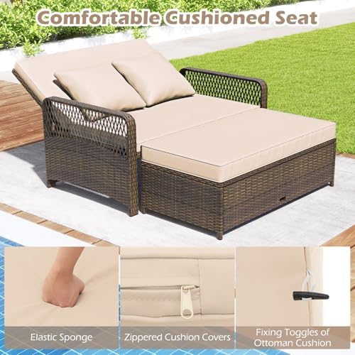 Tangkula Patio Rattan Daybed with 4-Level Adjustable Backrest, 2-Person Outdo...
