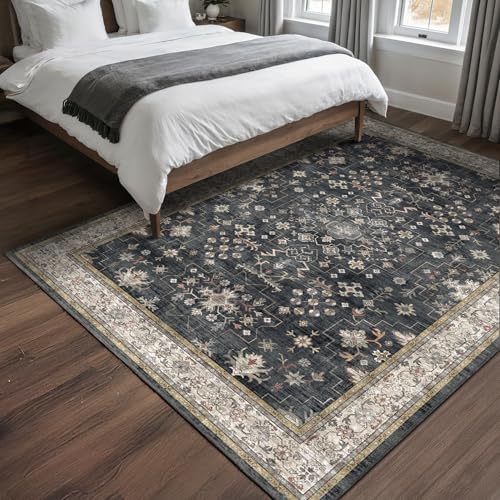 Black Modern Farmhouse 5x8 Area Rug for Living Room, Boho Large Entryway Rug,...