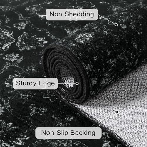 Hedlive Vintage Black Rug for Living Room 9x12, Ultra-Thin Washable Large Are...