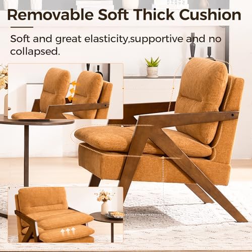 Mid-Century Modern Accent Chair with Solid Wood Frame,Tufted Upholstered Chen...