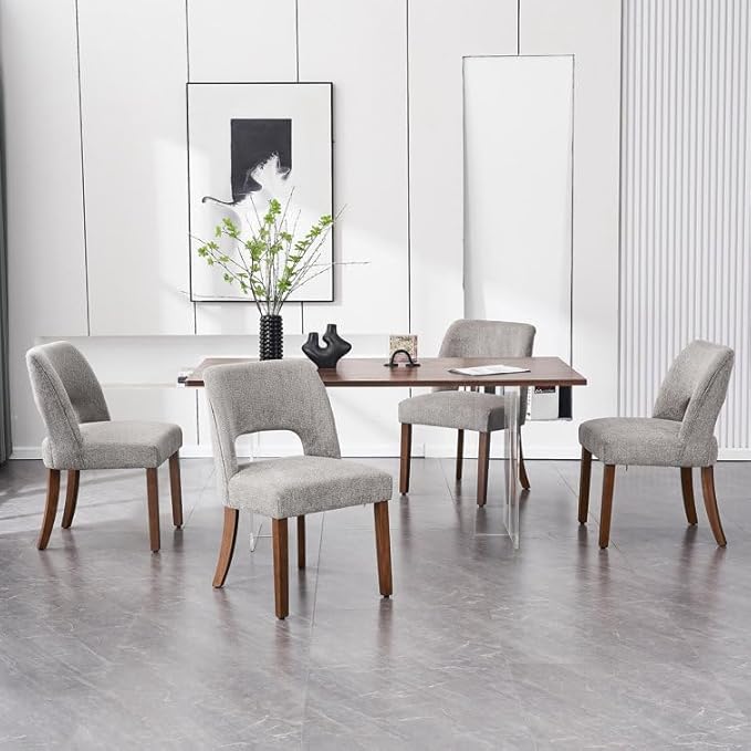 VKNOW Wooden Dining Chairs Set of 4, Modern Fabric Upholstered Dining Room Ch...