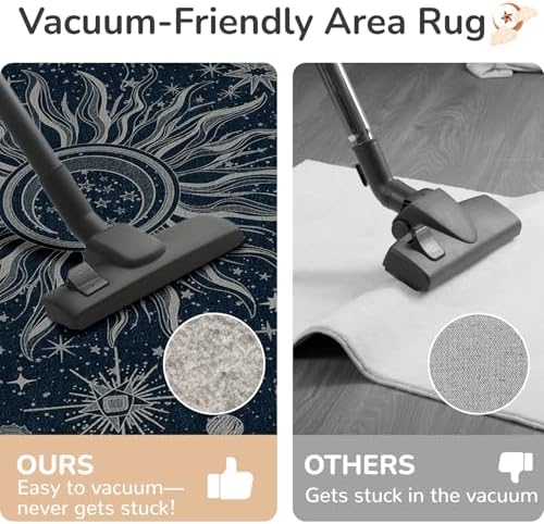 Vacuum-Friendly, 5x7 Washable Area Rug, Blue Gray White