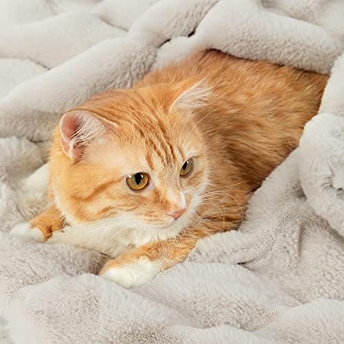 Cozy Bliss Deluxe Sheared Rabbit Faux Fur Throw Blanket, Soft Fuzzy High-Low ...