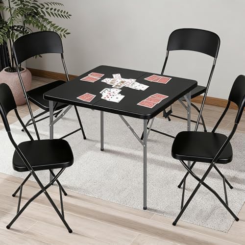 34'' Square Folding Card Table with Built in Handle & Steel Legs ...