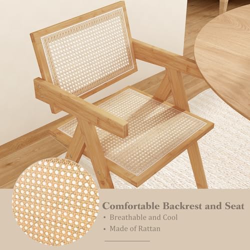 GIANTEX Rattan Dining Chairs Set of 4, Boho Cane Living Room Chairs, Max Load...