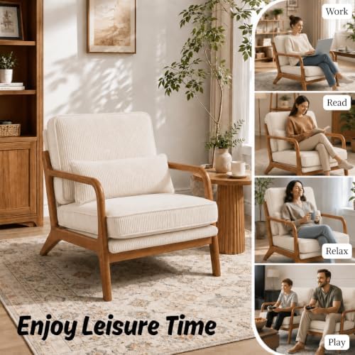 Karl home Mid-Century Modern Accent Reading Chair, Beige