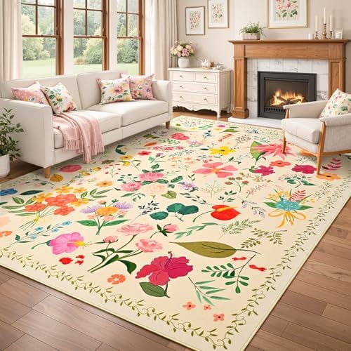 ISEAU 6x9 Area Rug for Living Room,Washable Rugs for Bedroom Dorm, Beige
