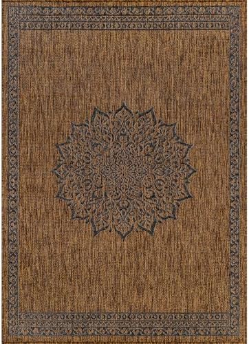 CAMILSON Outdoor Rug 5x7 Medallion Gold Modern Area Rugs for Indoor and Outdo...