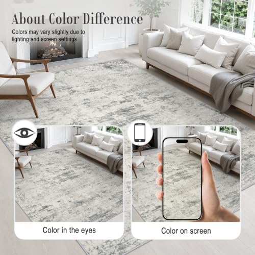 10x14 Area Rug Living Room: Modern Washable Indoor Soft Carpet Gray