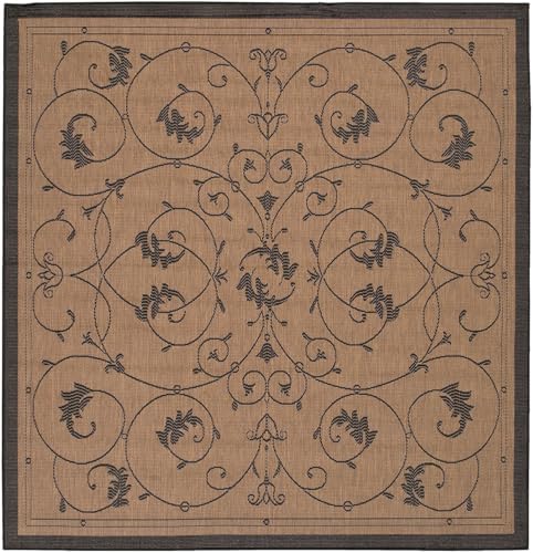 Couristan Recife Veranda Outdoor Square Area Rug for Patio, Brown, 8x8 Ft