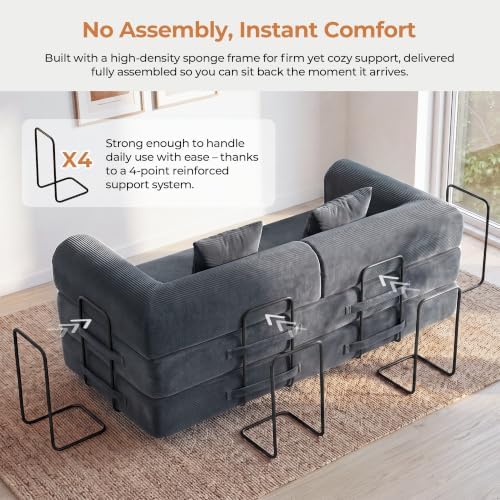 79" Convertible Futon Sofa Bed, Boneless Couch for Living Room