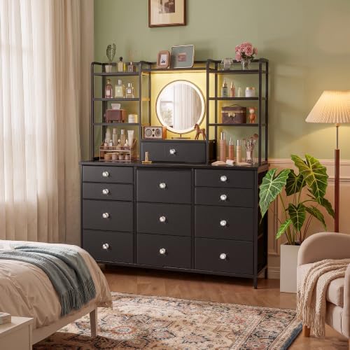 Romorgniz Black Dresser for Bedroom with RGB LED Lights, Vanity Organizer