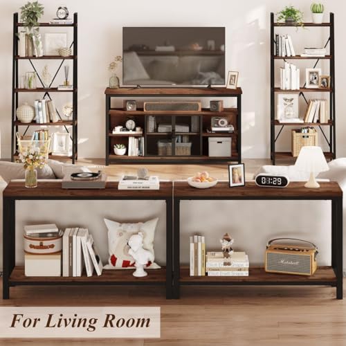 BON AUGURE 2 Tier Console Table for Entryway, Metal Wood Sofa Table Behind Co...