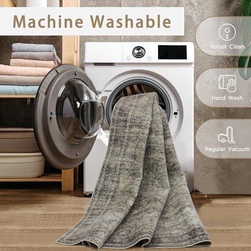 Green Brown 8x10 Washable Area Rugs for Living Room,Bedroom,Dining Room