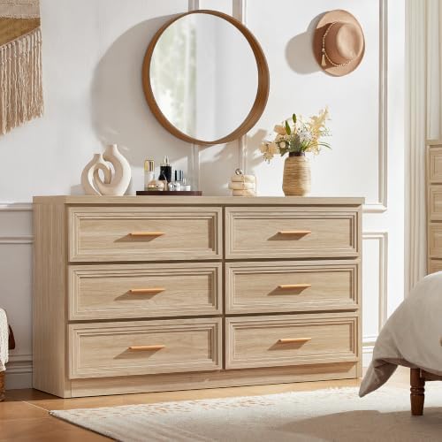RWYHG 55.1" Wide Farmhouse 6 Drawers Dresser for Bedroom,Natural
