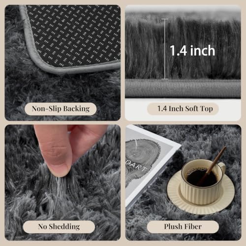 PLHXFR 5x7 Area Rugs Living Room: Fluffy Bedroom Soft Shag Rug Black Grey