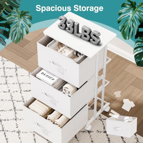 OLIXIS Dresser Storage with 3 Drawers, Fabric Dresser Tower, White