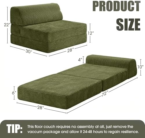 Kasunpul Folding Sofa Bed with Pillow, Memory Foam Fold Out Chair Bed, Conver...