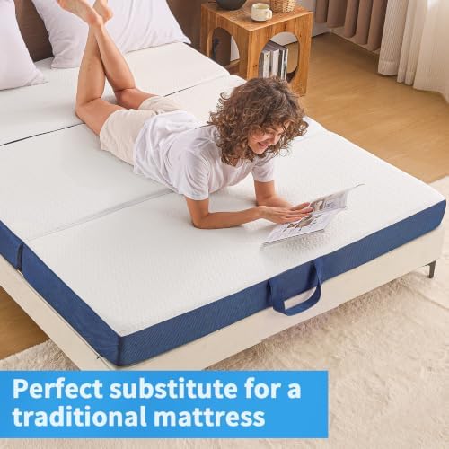 Foldable Mattress Full Size, 6" Trifold Mattress Futon Murphy Bed,White