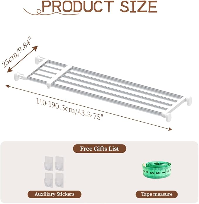 Hershii Tension Shelf Expandable Rod Closet System Heavy Duty Clothes Hanger