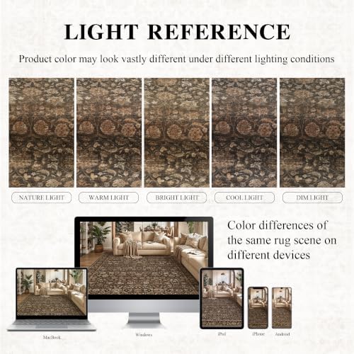 Washable 8x10 Living Room Non-Slip Area Rug Retro Brown Large Carpet