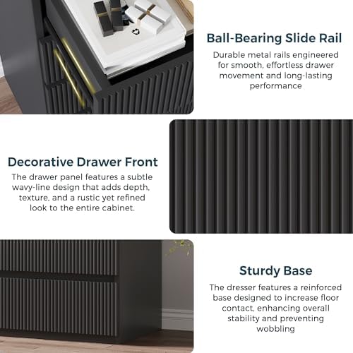 Jocoevol 5 Drawer Dresser, 43" Tall Dresser Chest of Drawers Fluted Desi...