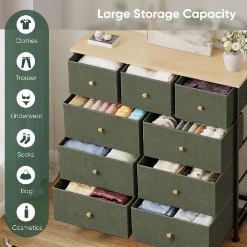 Fabric Dresser for Bedroom with 9 Drawers, Storage Tower