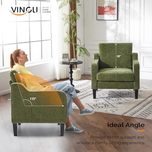 VINGLI Olive Green Accent Chair, Upholstered Armchair for Living Room