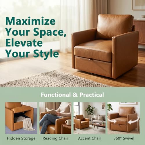 Swivel Accent Chair with Storage, Mid Century Living Room Chairs
