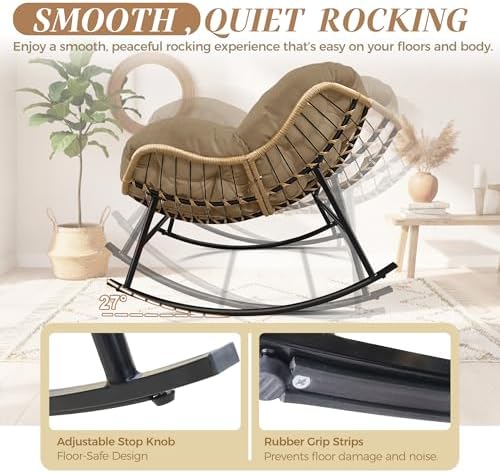 BULEXYARD Outdoor Papasan Rocking Chair, Oversized Egg Patio Lounge Chair