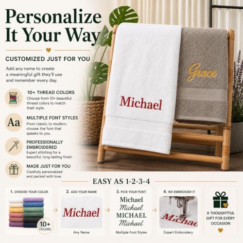 Personalized Towel Set, Custom Bath Towels with Name, Turkish Cotton Green | ...