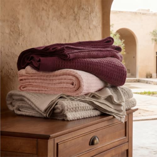 Bedsure 100% Cotton Blanket, Waffle Weave, King Size, Khaki Brown, 104"x...