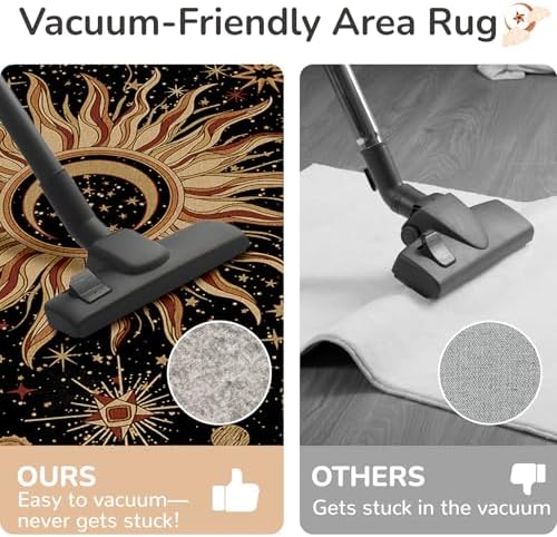 Vacuum-Friendly, 5x7 Washable Area Rug, Black Gold Beige Red