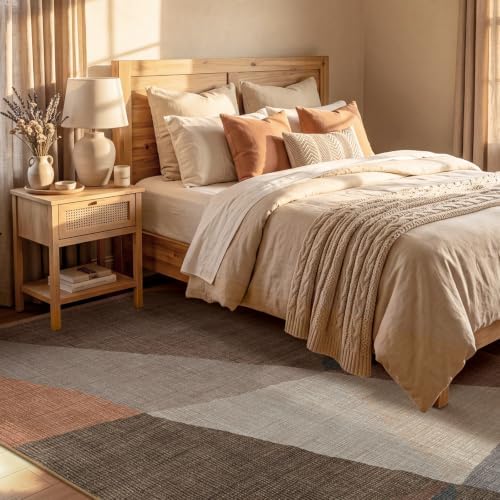 YIHOUSE Geometric Area Rug, Washable Non-Slip Low Pile, Brown, 5 x 7 ft