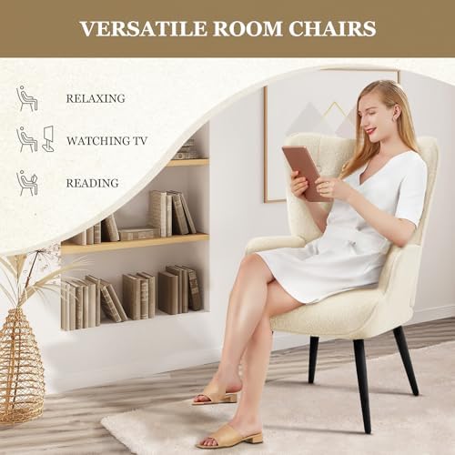 Furnimart Faux Fur White Accent Chair Mid Century Modern Living Room Chairs; ...