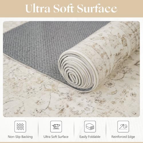 8x10 Beige Neutral Vintage Distressed Traditional Area Rug