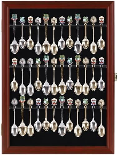 36 Souvenir Tea Spoon Display Case Rack Wall Mountable Cabinet Frame with Loc...