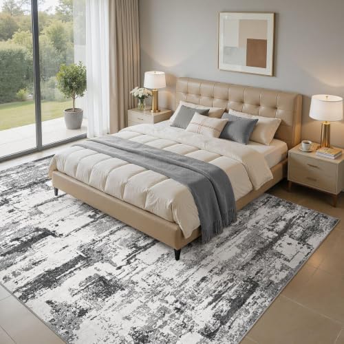 5x7 Area Rugs Abstract Washable Living Room Rug, Black Grey